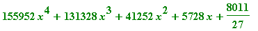 155952*x^4+131328*x^3+41252*x^2+5728*x+8011/27